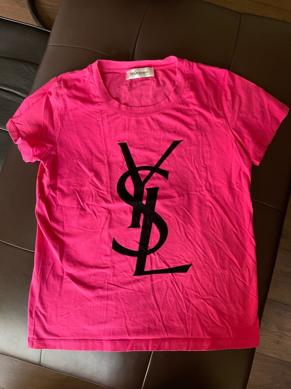 Yves Saint Laurent Bright Pink Short Sleeve Tee with Black YSL Logo